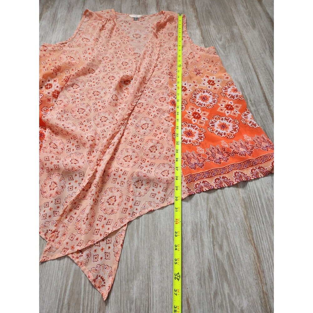 Time and Tru Women’s Kimono Shawl Sheer Orange Floral Sleeveless Chiffon 0X EUC - Picture 6 of 7